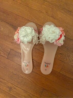 Floral Slide Sandals - White & Pink